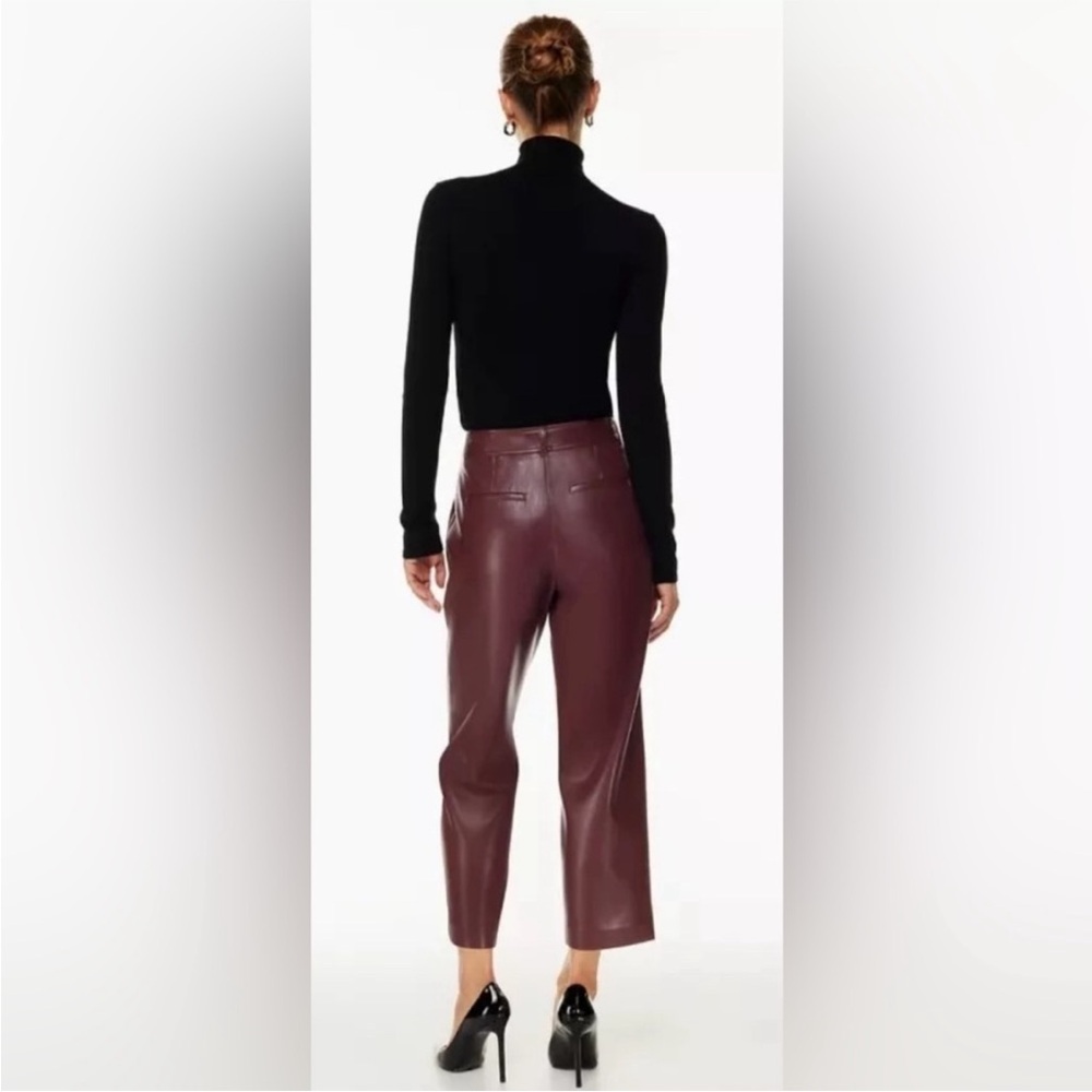 Aritzia Babaton Command Crop Vegan Leather Pants Sz 0 Wine Color - Picture 4 of 10